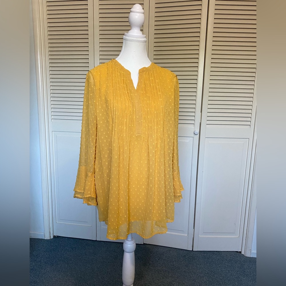 Charter Club Women's Sheer-Sleeve Top - Mustard color